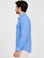 Men's Checkered Summers Casual Shirt - Sky Blue