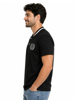 Men’s Signature Embroidered Contrast Neck Henley T-Shirt – Black