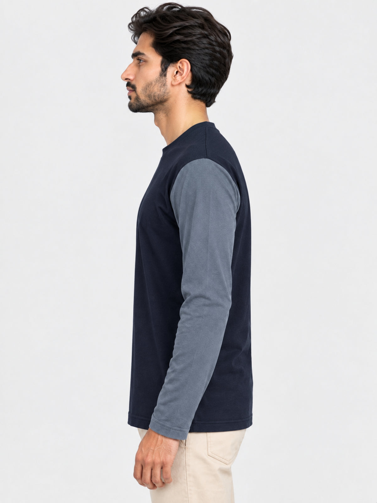 Contrast Full Sleeve Tee Shirt - Navy