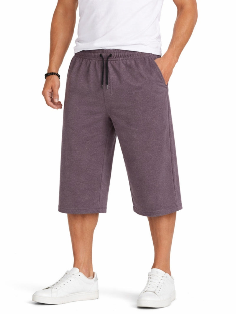 Men's Basic Summer Essential 3 Quarter Shorts - Purple Brown