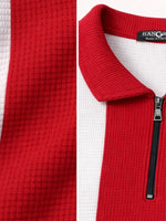 Men’s Premium Thermal Knit Half-Zip Polo Shirt – White & Red