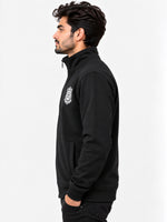 Mock Neck Fleece Zipper Jacket With Badge - Black