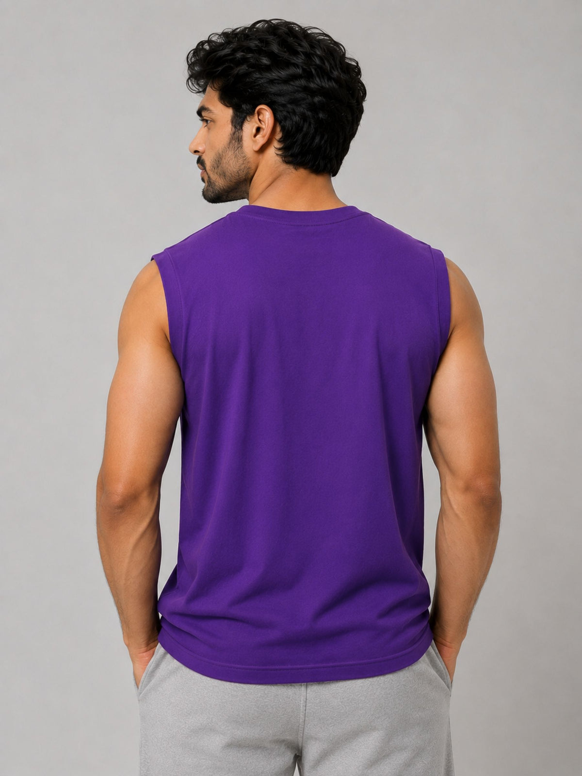 Graphic Printed Sleeveless Tee Shirt - Purple