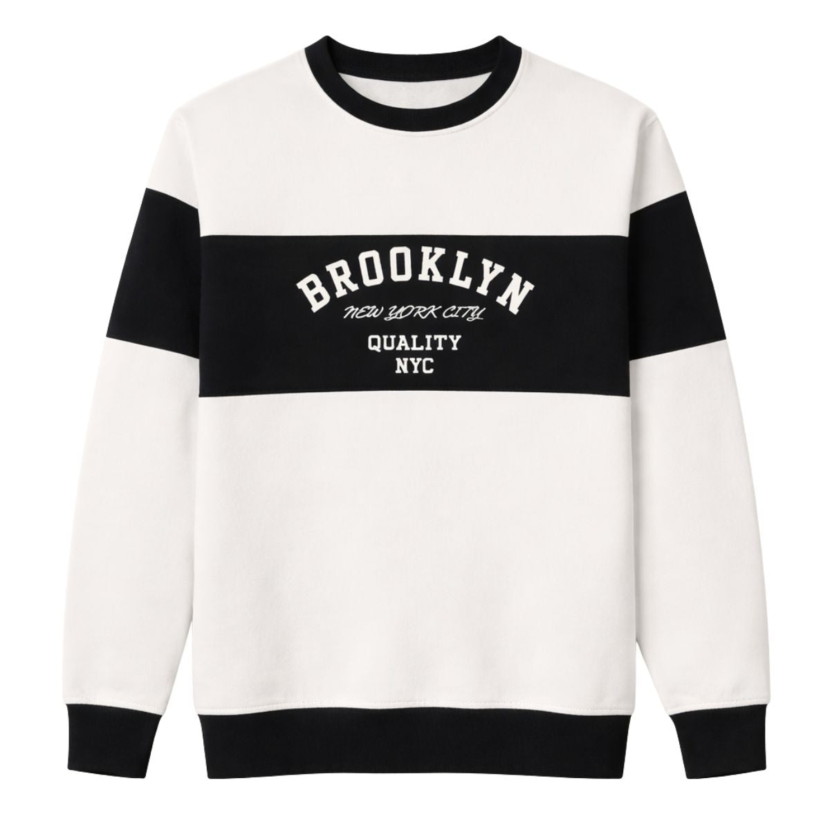 Cut & Sew "Brooklyn" Printed Panel Interlock Sweat Shirt - White