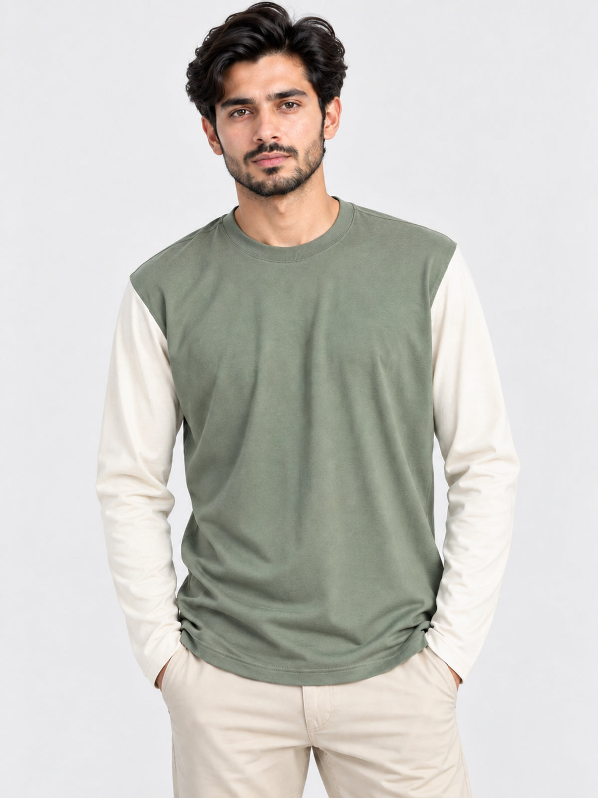 Contrast Full Sleeve Tee Shirt - Sea Green