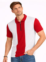 Men’s Premium Thermal Knit Half-Zip Polo Shirt – White & Red