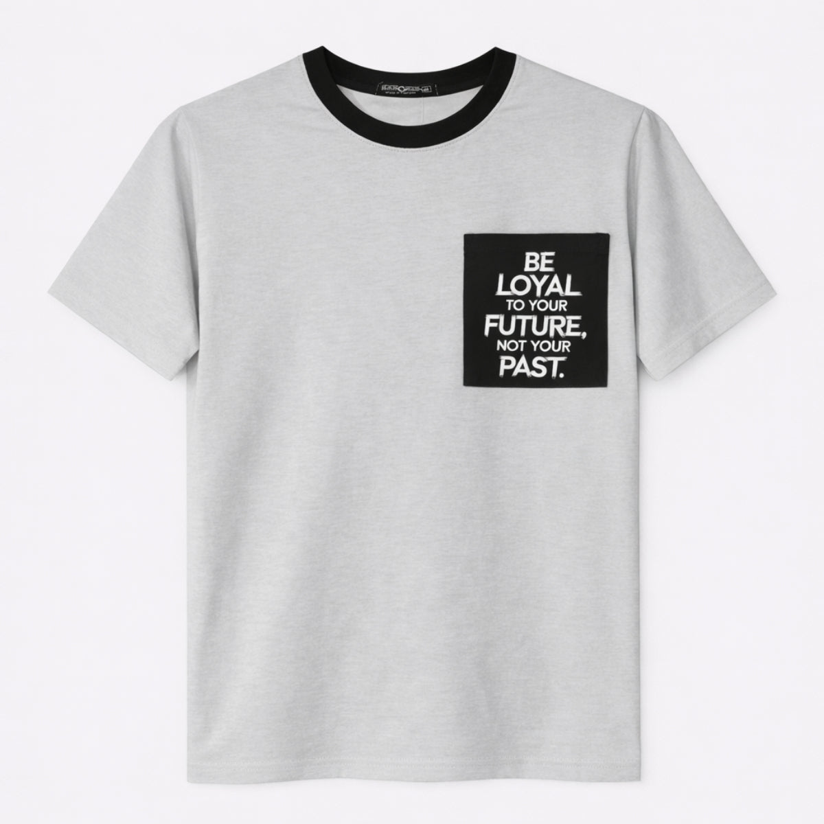 Men's Round Neck Contrast Printed Pocket Tee Shirt - Light Gray