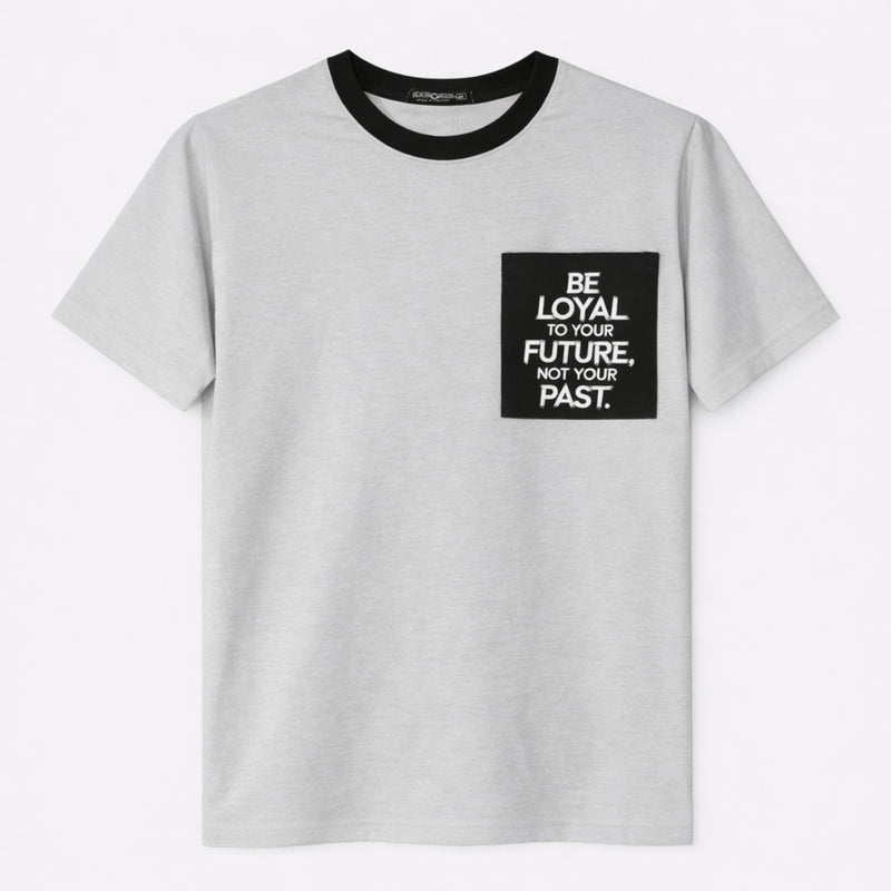 Men's Round Neck Contrast Printed Pocket Tee Shirt - Light Gray