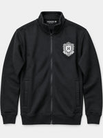 Mock Neck Fleece Zipper Jacket With Badge - Black