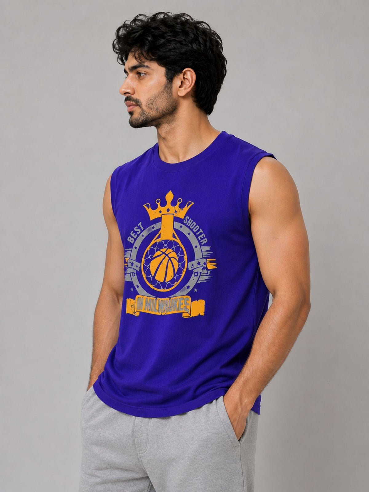 Graphic Printed Sleeveless Tee Shirt - Purple