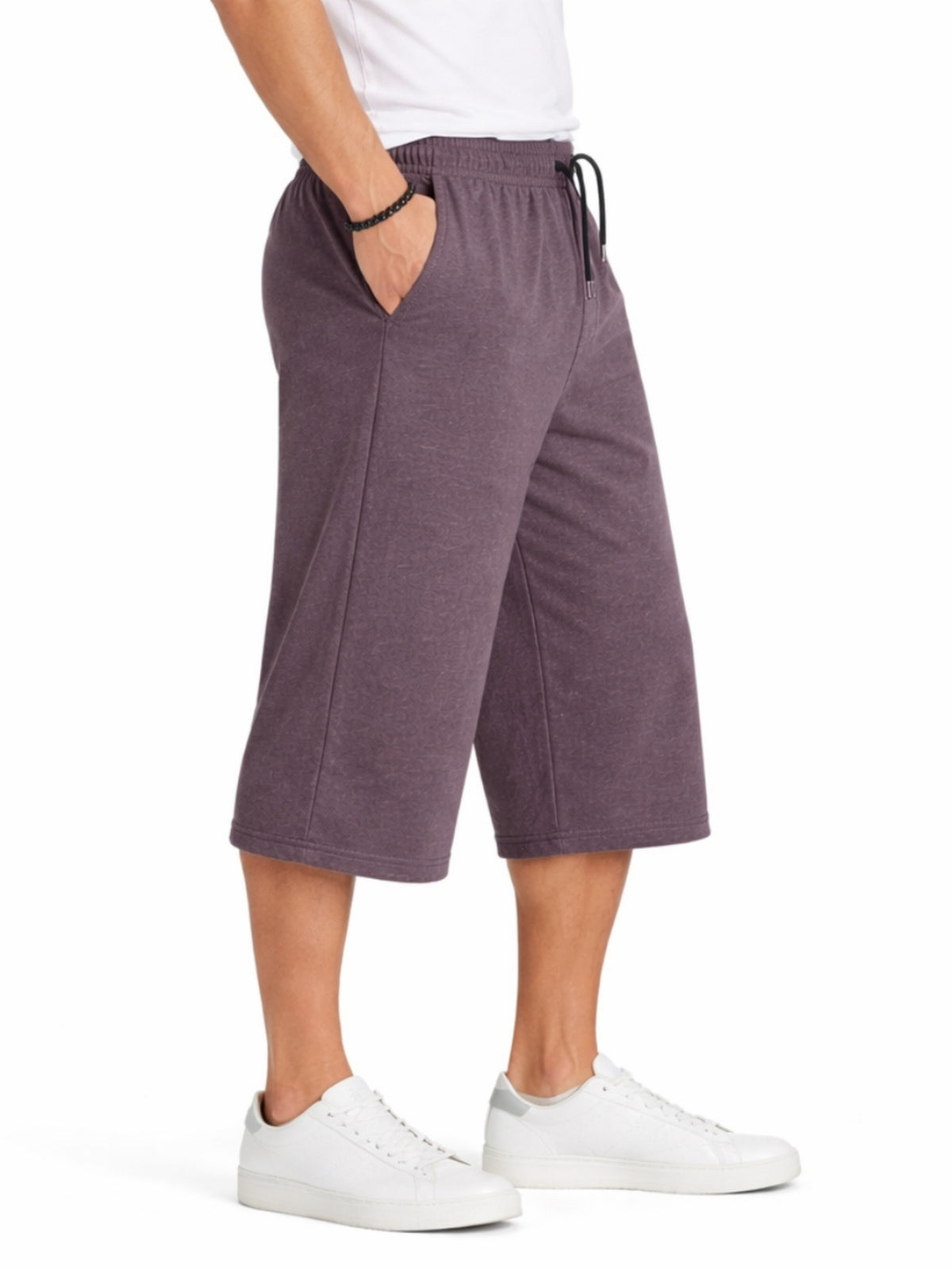 Men's Basic Summer Essential 3 Quarter Shorts - Purple Brown
