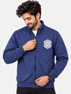 Mock Neck Fleece Zipper Jacket With Badge - Navy