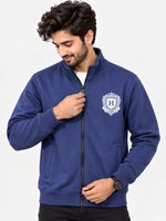 Mock Neck Fleece Zipper Jacket With Badge - Navy