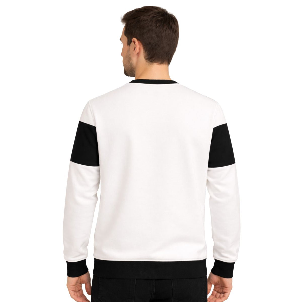 Cut & Sew "Brooklyn" Printed Panel Interlock Sweat Shirt - White