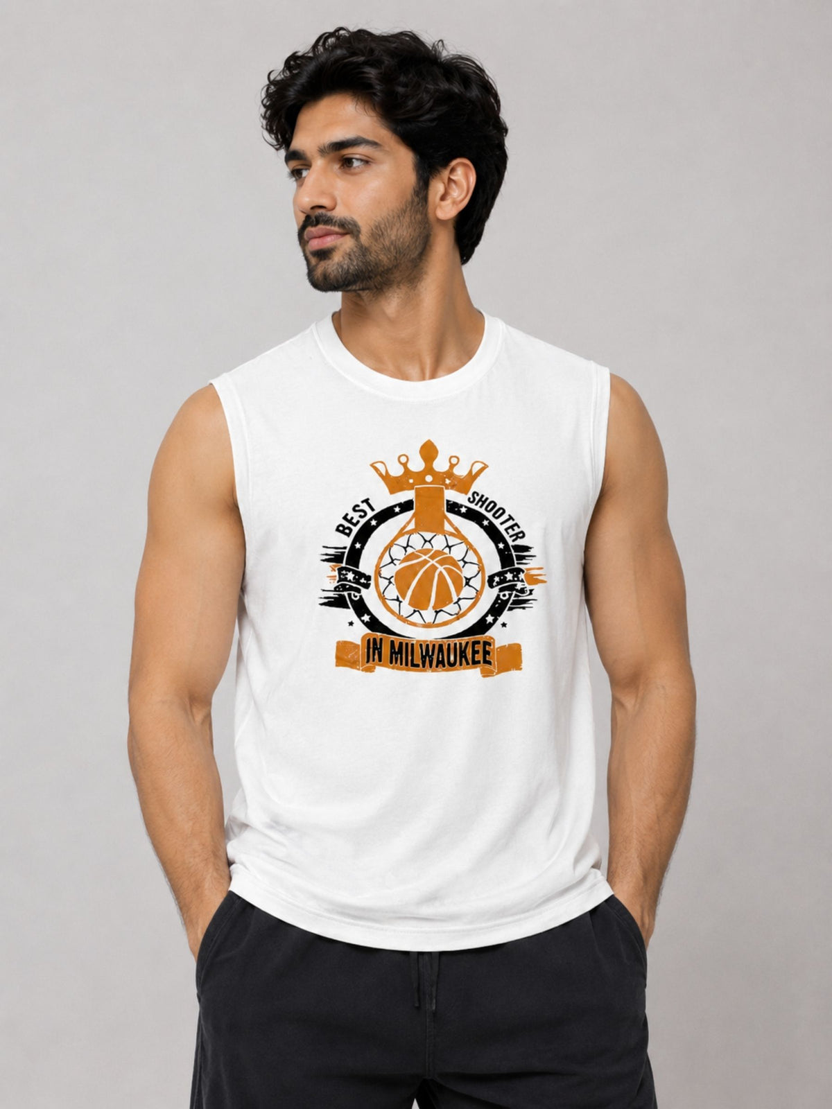 Graphic Printed Sleeveless Tee Shirt - White