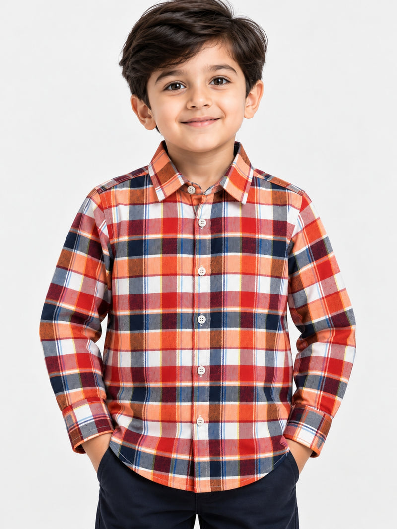 Boy's Multicolor Checkered Full Sleeves Winters Casual Shirt