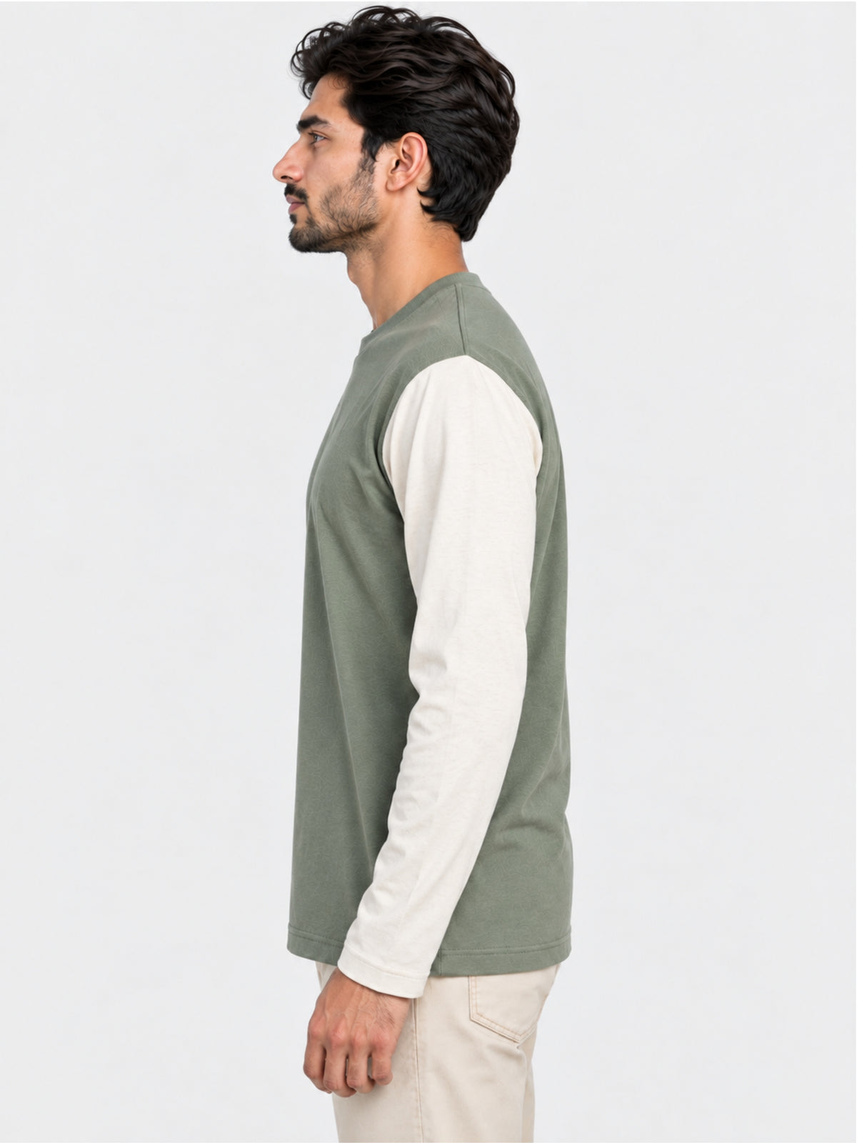 Contrast Full Sleeve Tee Shirt - Sea Green