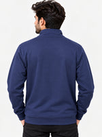 Mock Neck Fleece Zipper Jacket With Badge - Navy