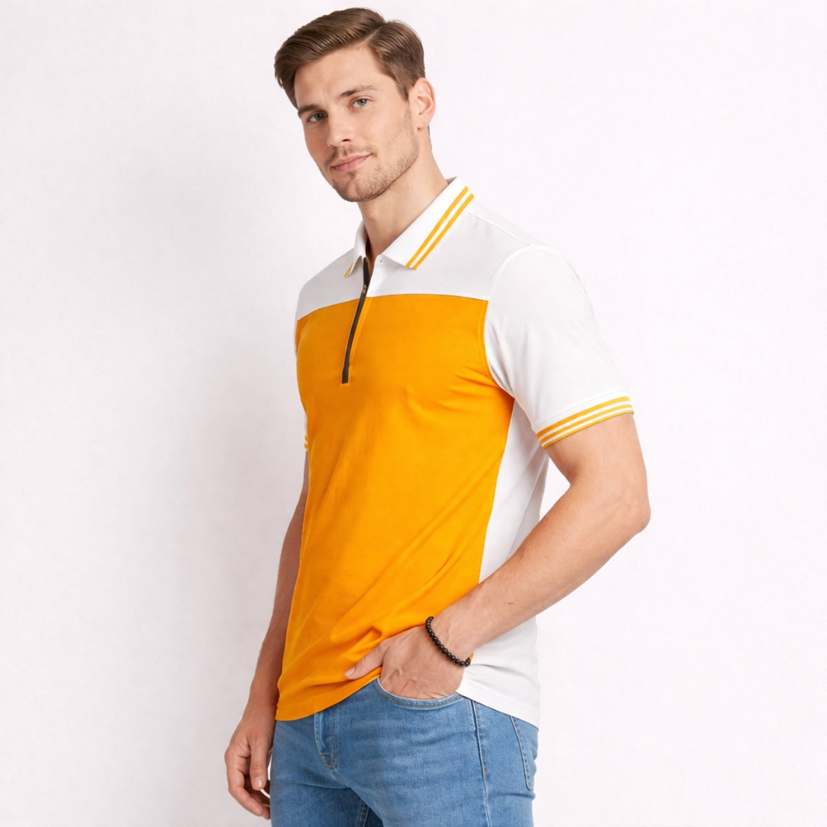 Men’s Modern Luxe Panel Half Zip Polo Shirt - Orange & White