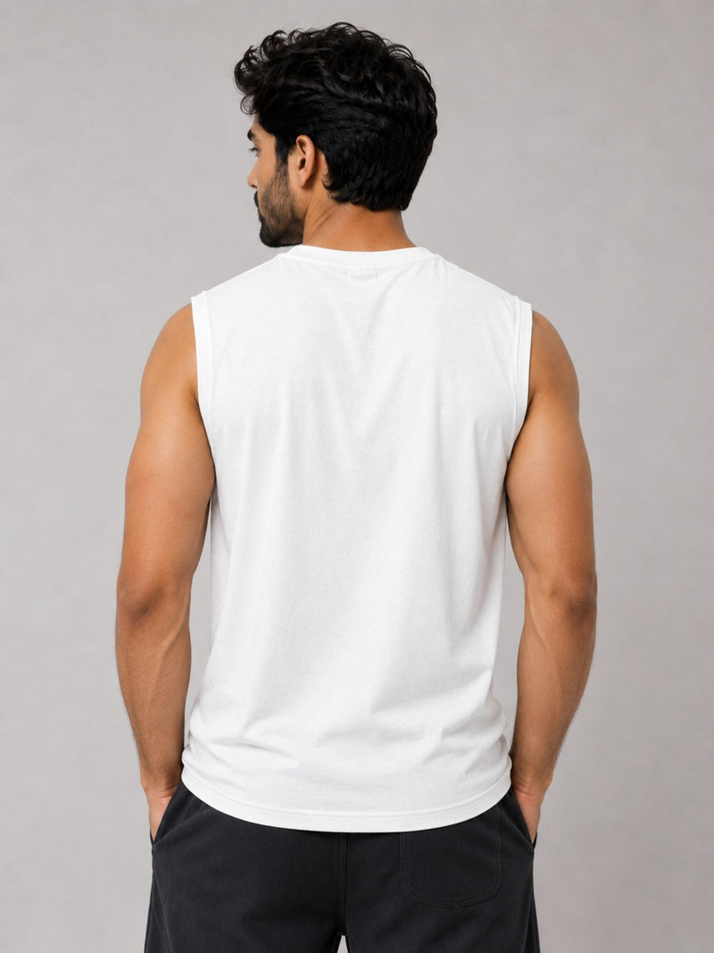 Graphic Printed Sleeveless Tee Shirt - White