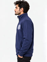 Mock Neck Fleece Zipper Jacket With Badge - Navy