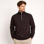 HG Men's Mock Neck Rib Knitted Full Sleeves Zipper Shirt - Choclate Brown
