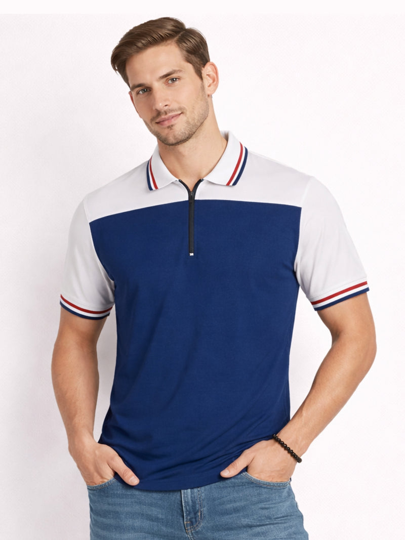 Men’s Modern Luxe Panel Half Zip Polo Shirt - Blue & White