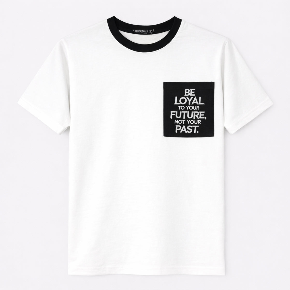 Men's Round Neck Contrast Printed Pocket Tee Shirt - White