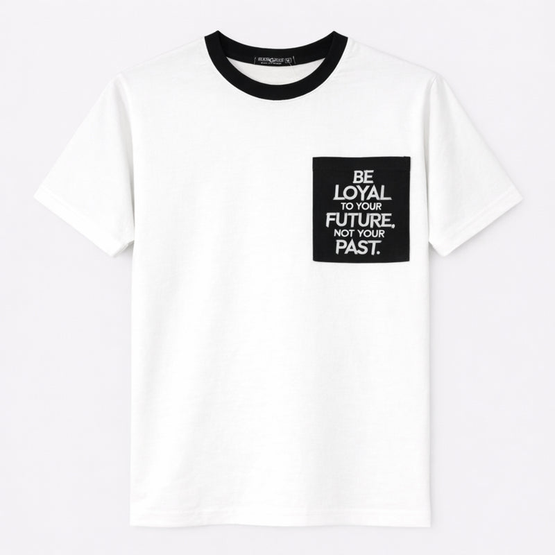 Men's Round Neck Contrast Printed Pocket Tee Shirt - White