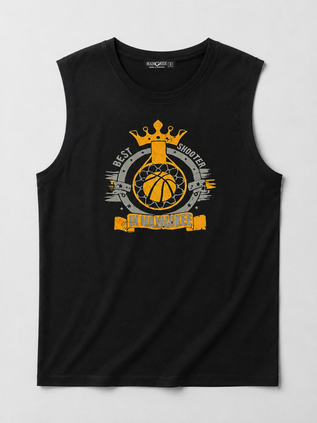 Graphic Printed Sleeveless Tee Shirt - Black