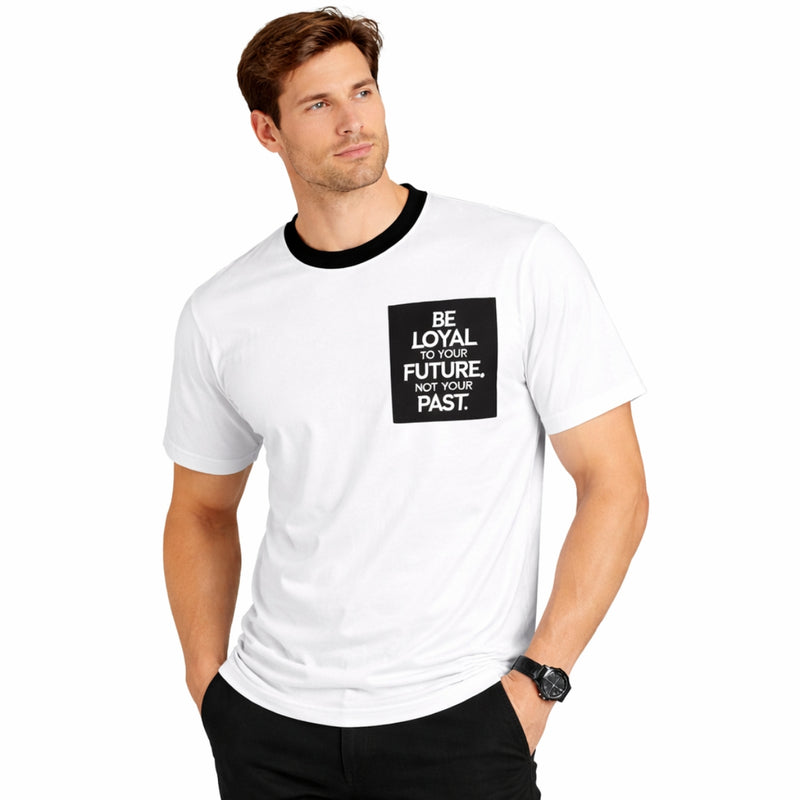 Men's Round Neck Contrast Printed Pocket Tee Shirt - White