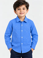 Boy's Blue Diamond Pattern Full Sleeves Casual Shirt