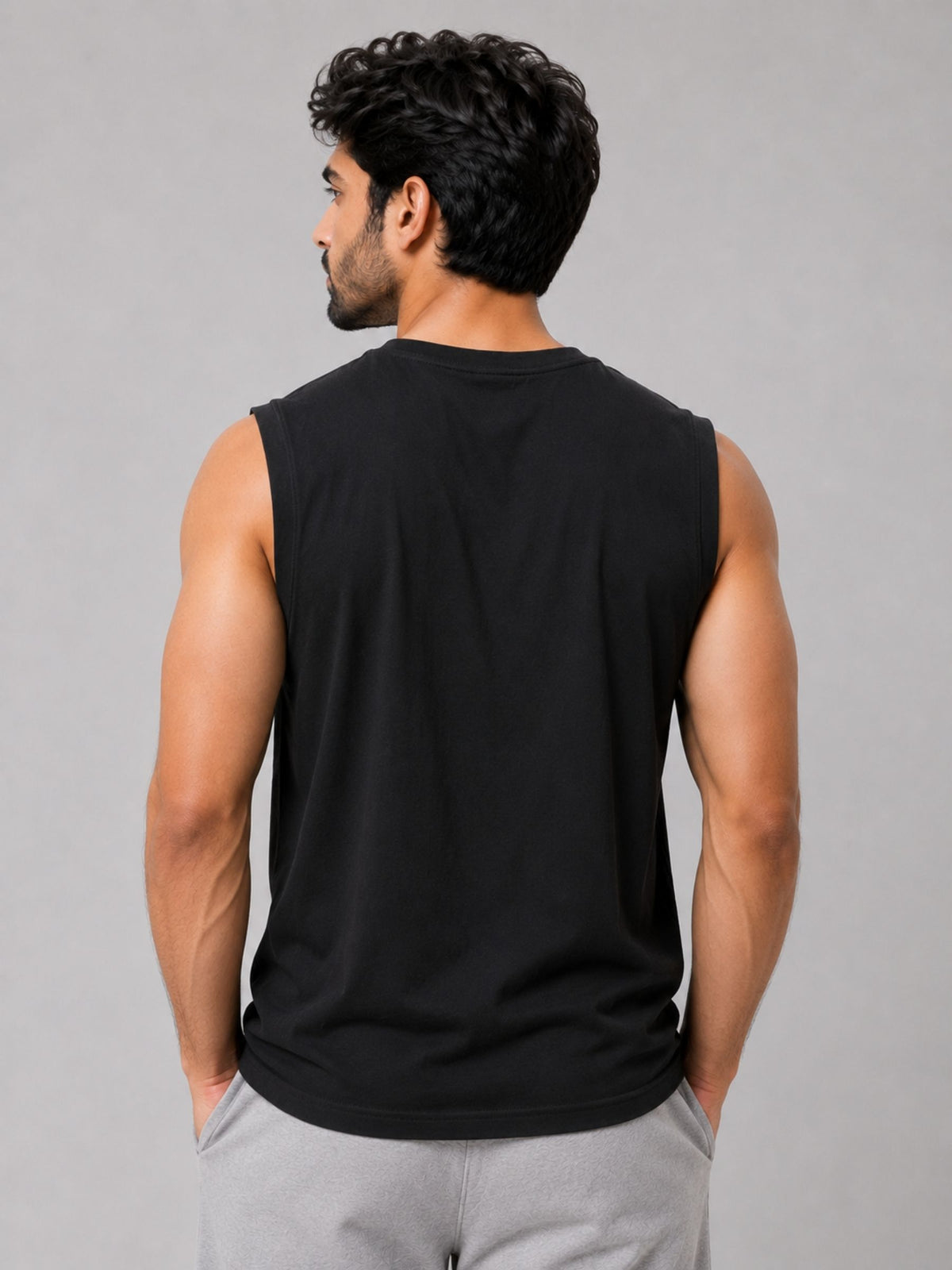 Graphic Printed Sleeveless Tee Shirt - Black