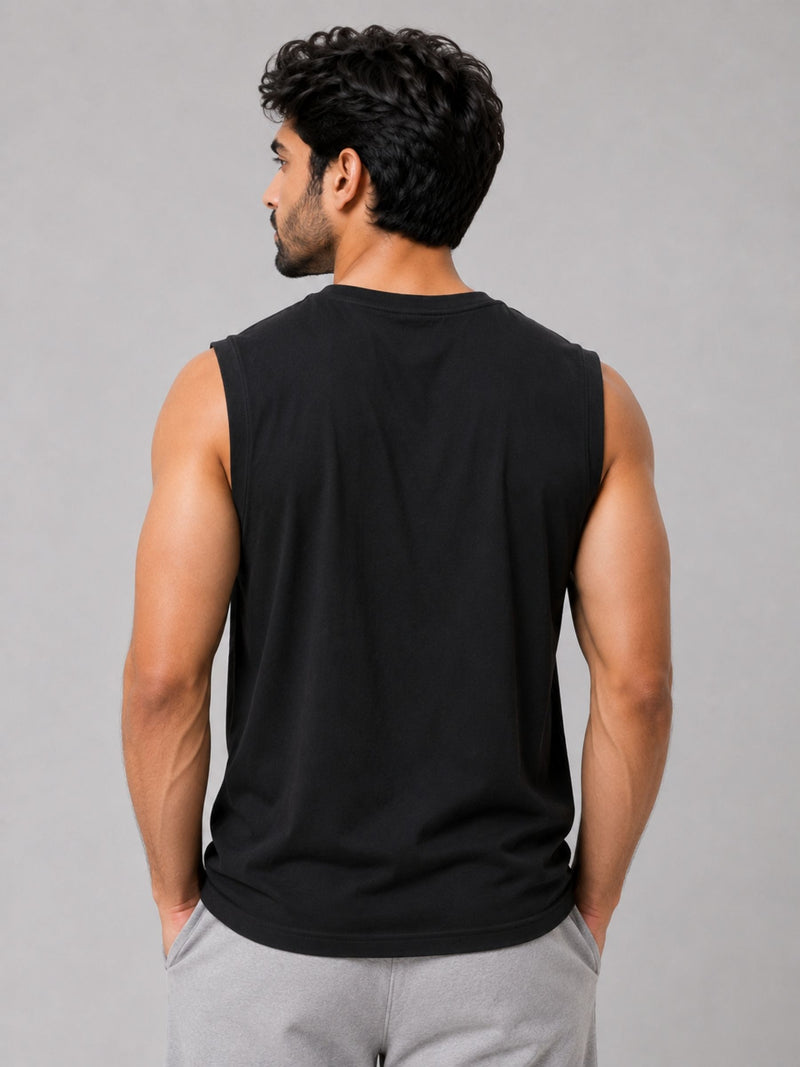 Graphic Printed Sleeveless Tee Shirt - Black