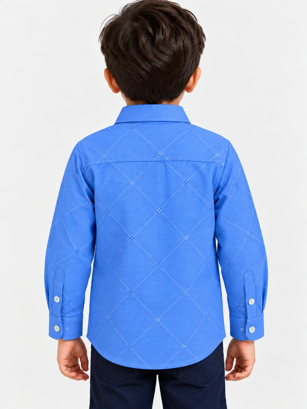 Boy's Blue Diamond Pattern Full Sleeves Casual Shirt