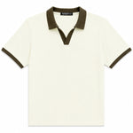 Men’s Classic Thermal Knit Contrast Collar Polo Shirt – Cream