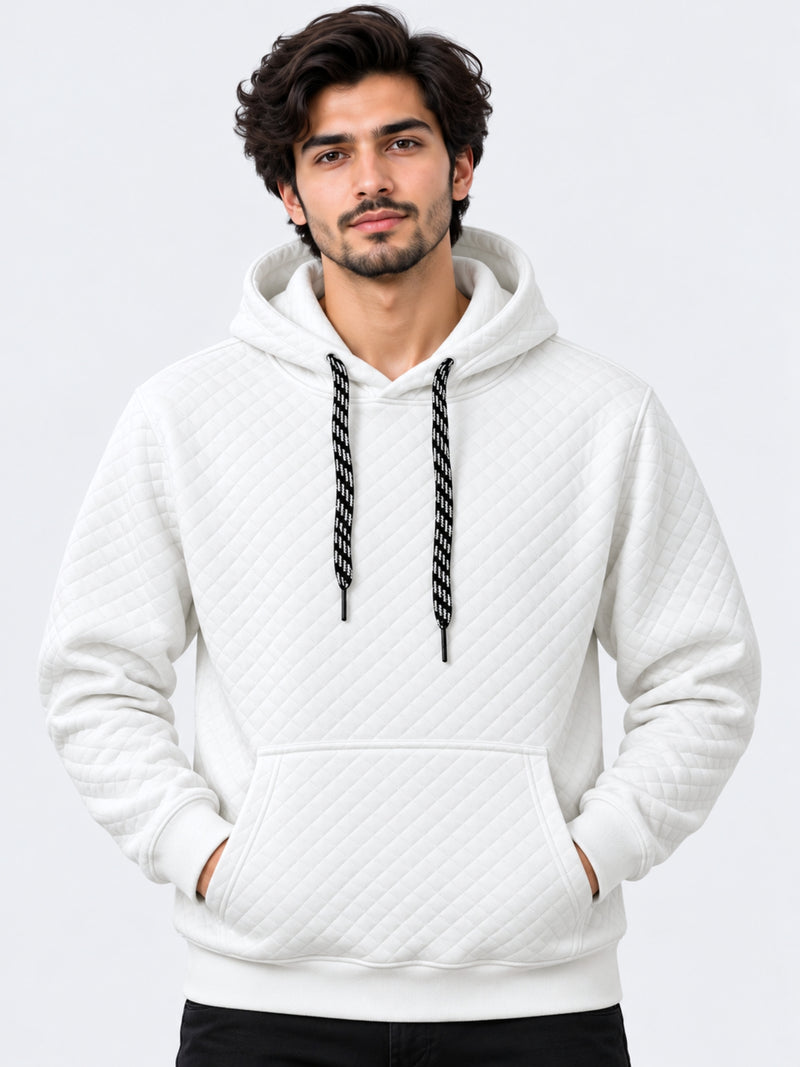 HG Men’s Luxury Quilted Pullover Hoodie – White Edition