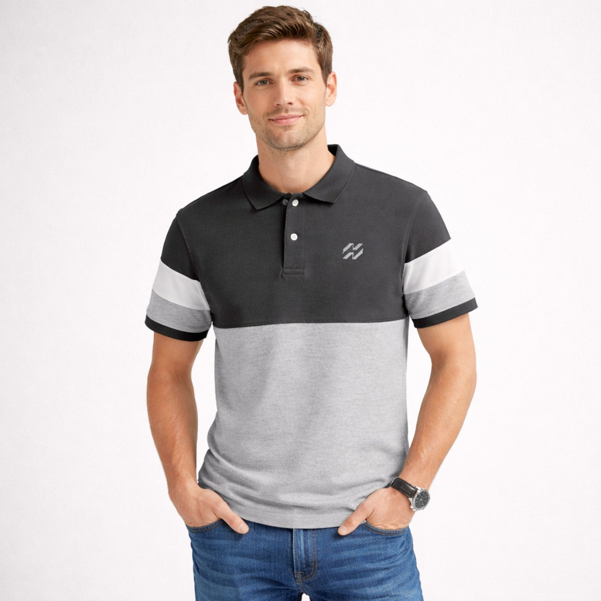 Men’s Premium Colorblock Polo Shirt – Mouse Gray