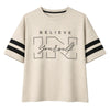 Unisex Oversized Graphic Printed Drop Shoulder T-Shirt - Beige
