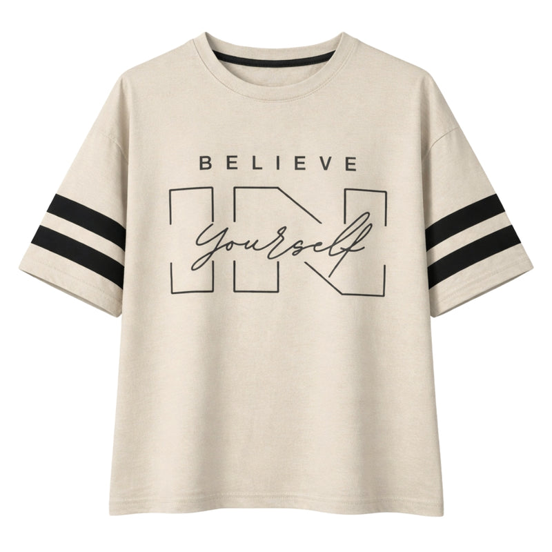 Unisex Oversized Graphic Printed Drop Shoulder T-Shirt - Beige