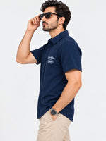 Classy "Brooklyn" Embroidered Soft Cotton Casual Shirt - Navy