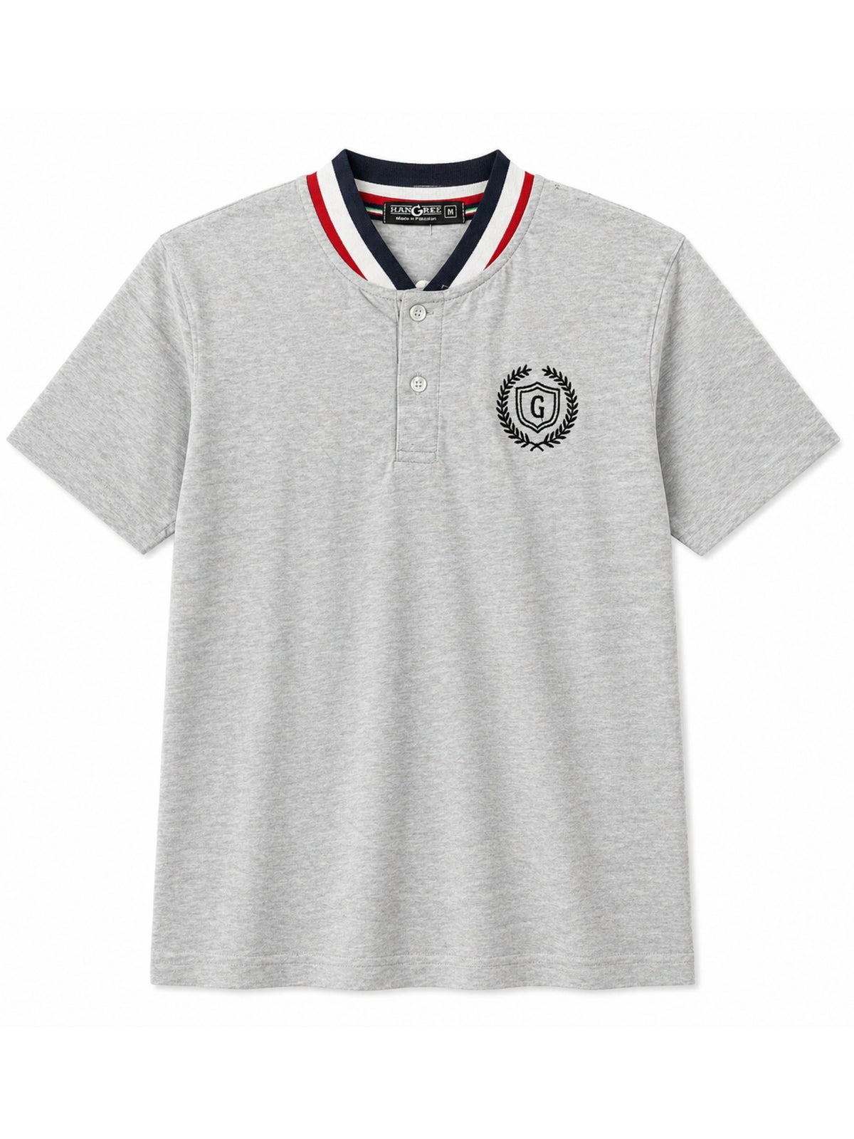Men’s Signature Embroidered Contrast Neck Henley T-Shirt – Hyder Gray