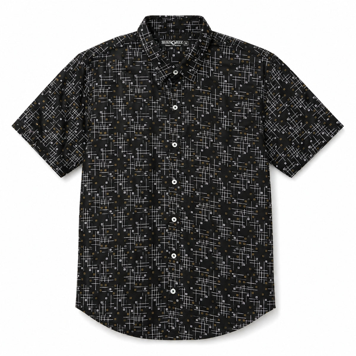 Men’s Geometric Pattern Half Sleeve Casual Shirt – Black