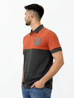 Men's Signature Emb Luxury Panel Polo - Rust & Dark Gray
