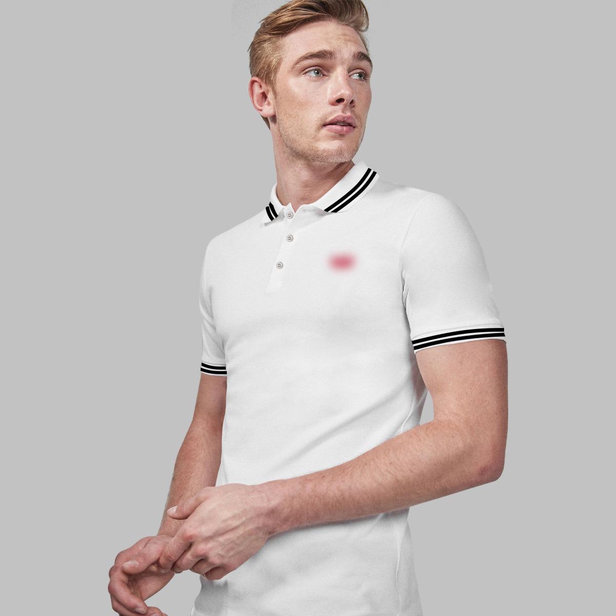 Men's Emb. Plain White Tipping Collar Polo Shirt