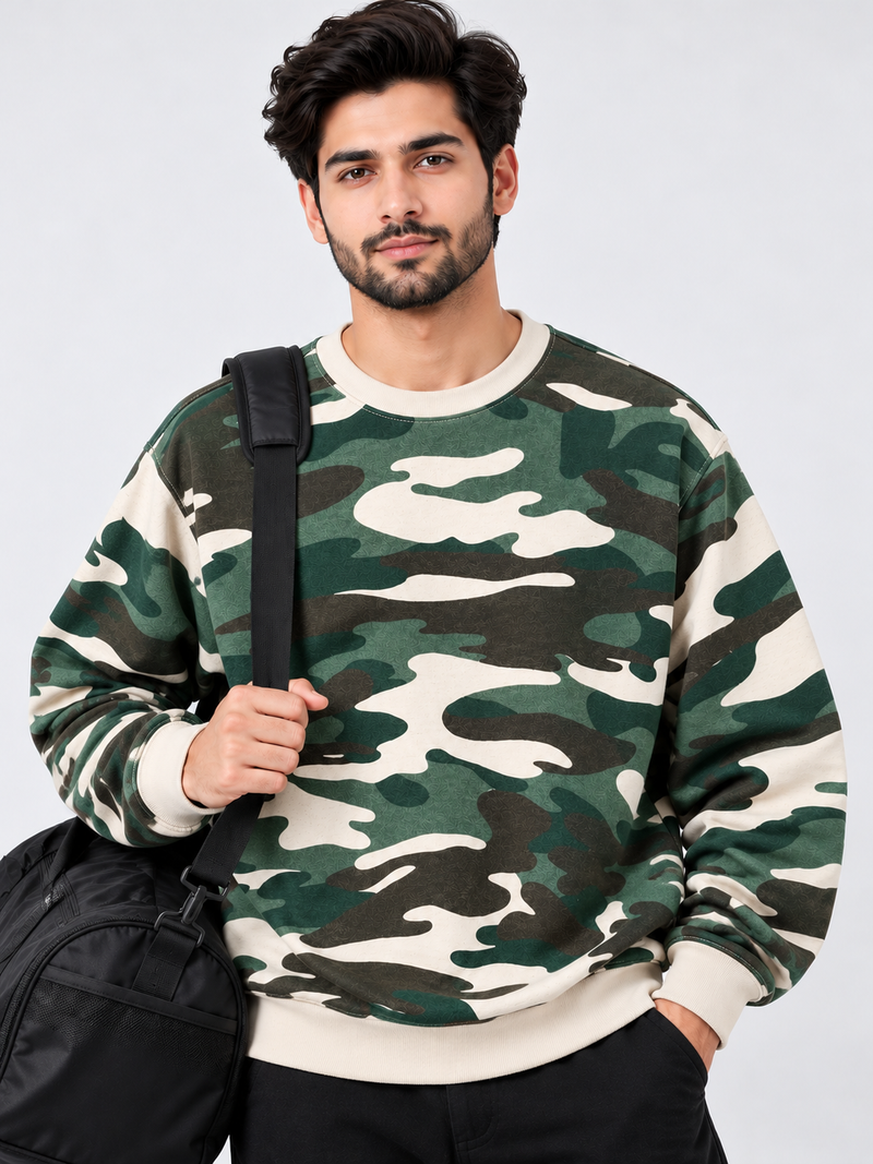 Men's Camouflage Print Dropshoulder Terry Sweatshirt