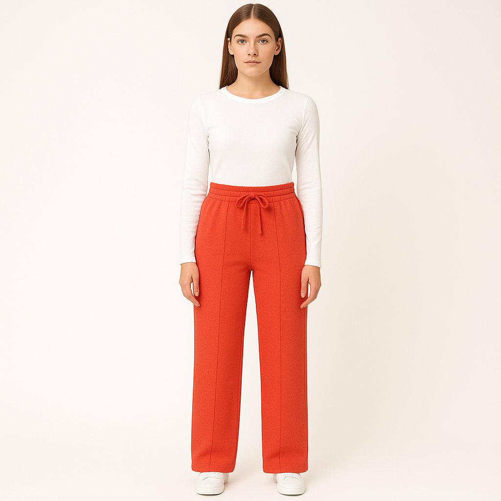 HG Soft Terry Straight Trousers for Women With Center Seam – Orangy Red