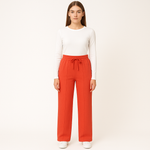HG Soft Terry Straight Trousers for Women With Center Seam – Orangy Red