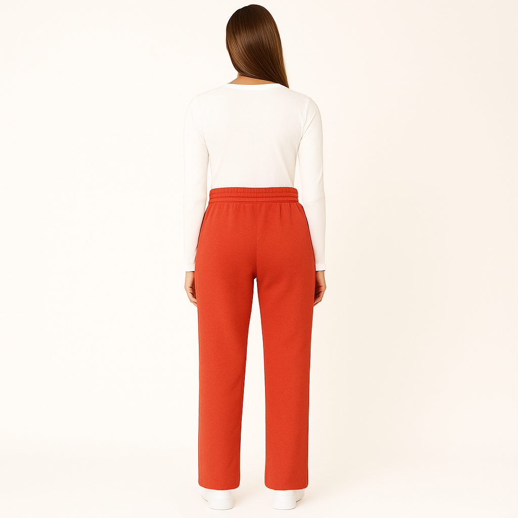 HG Soft Terry Straight Trousers for Women With Center Seam – Orangy Red