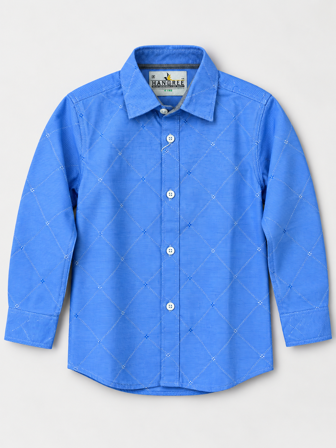 Boy's Blue Diamond Pattern Full Sleeves Casual Shirt